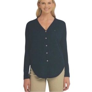 Tommy Hilfiger Waffle Knit Tie Front Top Button Up Small Navy Blue